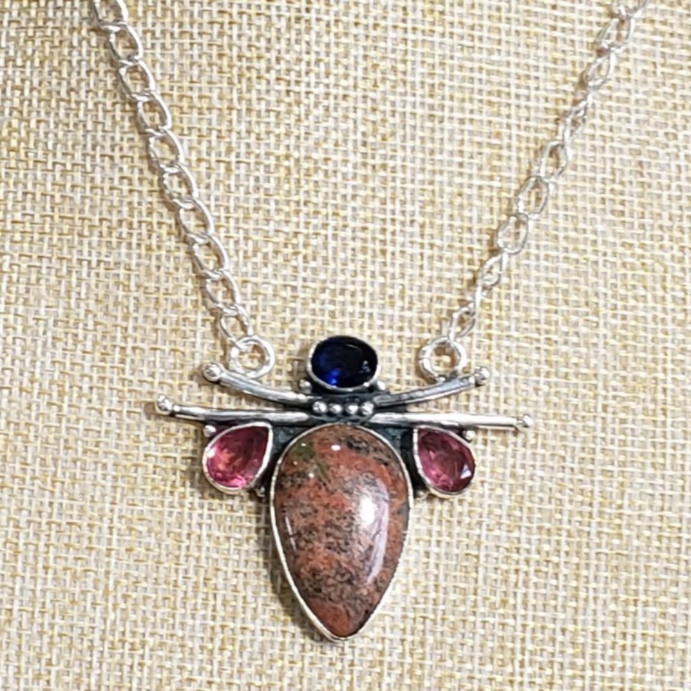 Pink lace agate necklace, 925 silver lace agate kunzite pendant necklace